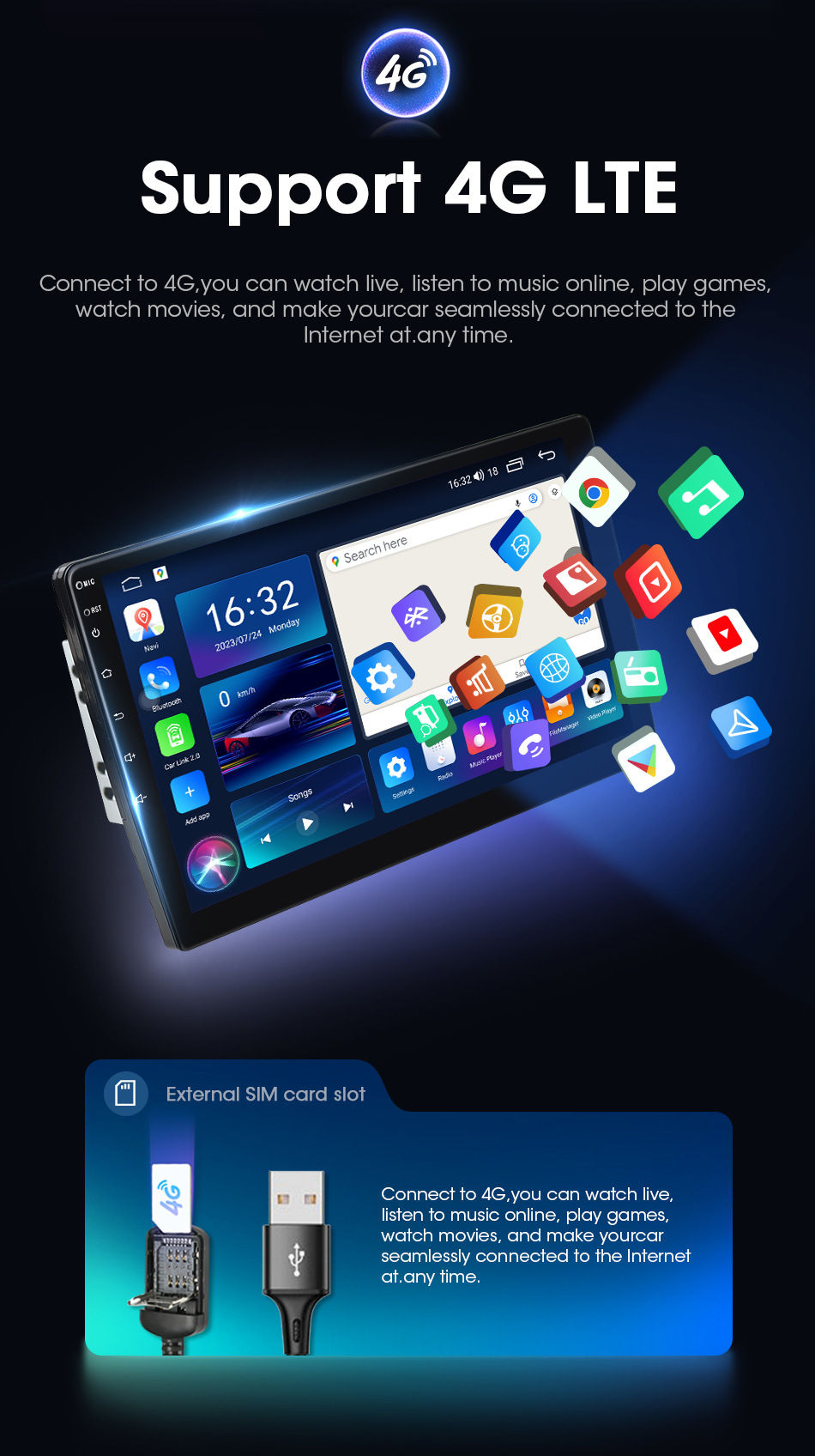 智能出行新体验 13寸2K大屏车载安卓导航通用机，支持360全景与无线CarPlay